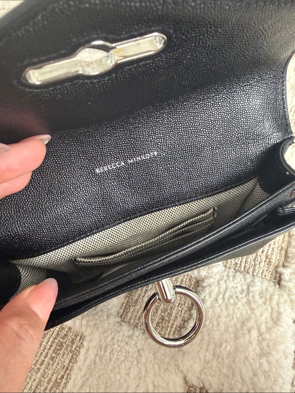 Rebecca Minkoff Black Leather Ring-Accent Chain Crossbody Bag - Picture 6 of 9